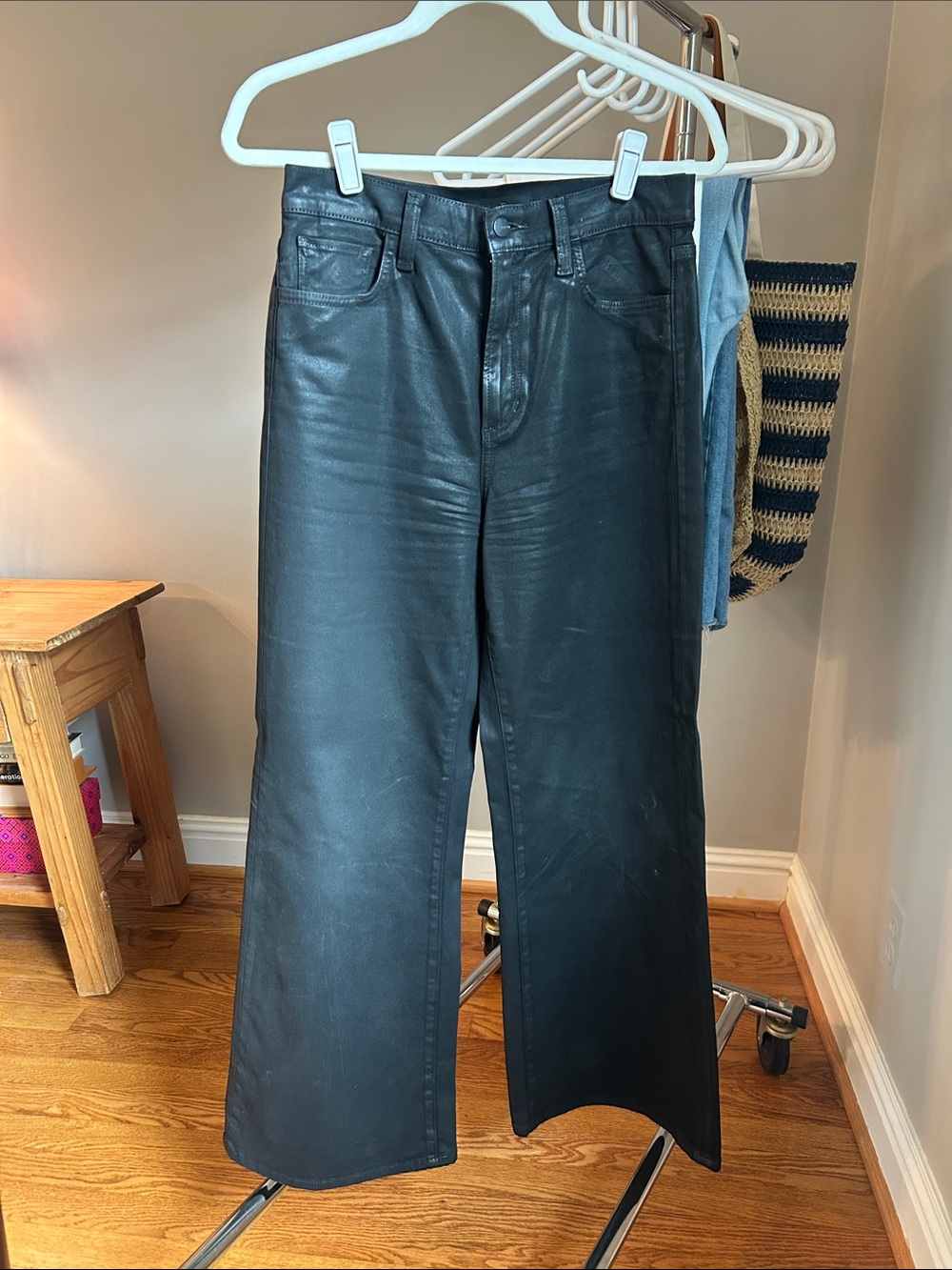Joe’s Jeans Black Wide-Leg Waxed Faux Leather Jeans for Women The MIA Petite 28
